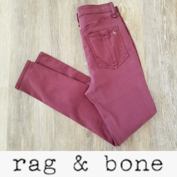 Rag & bone Women's High Rise Ankle Straight Leg Skinny Jeans  Burgundy Modal - Picture 2 of 15